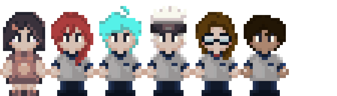 Animated pixel sprites of the Caffeine Rush team